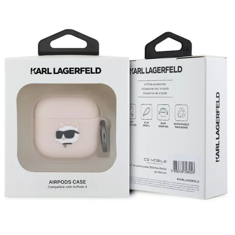 Capa Karl Lagerfeld Silicone Cabeça Choupette 3D para AirPods 4 - Rosa