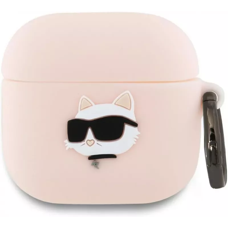 Capa Karl Lagerfeld Silicone Cabeça Choupette 3D para AirPods 4 - Rosa