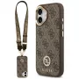 GUESS Capa MagSafe 4G Strass Logo e Big Strap com botões metálicos para iPhone 17 - Castanho