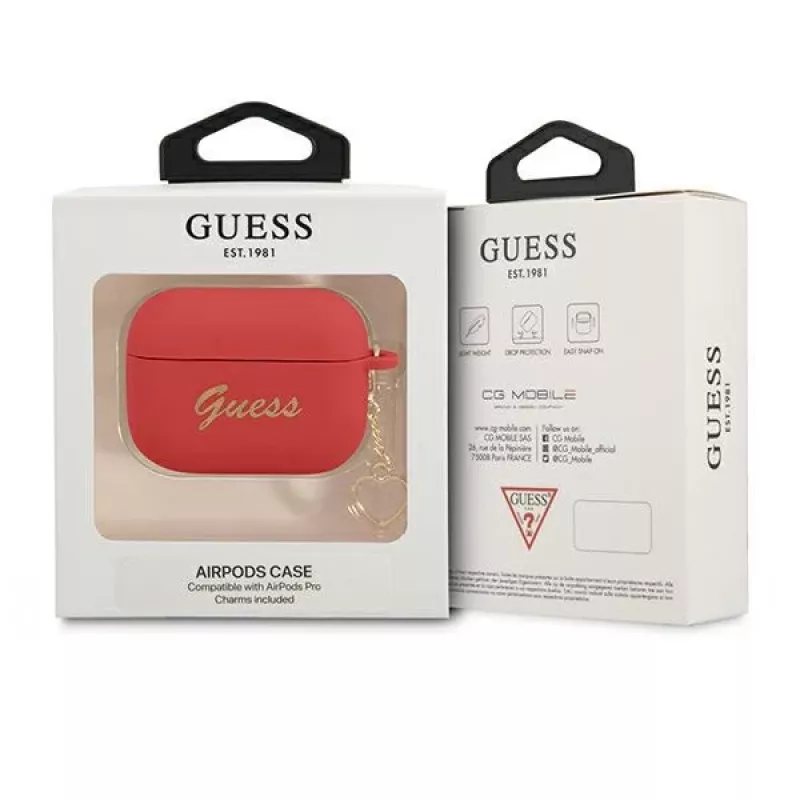 GUESS Capa para AirPods Pro vermelha em silicone Charm Heart Collection
