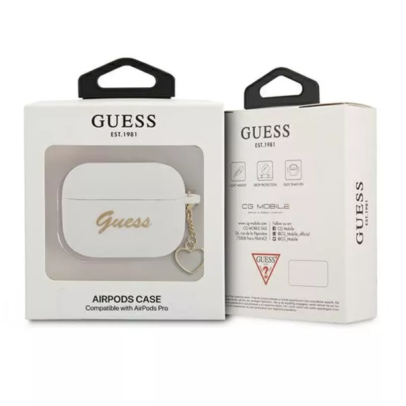Guess GUAPLSCHSH Capa para AirPods Pro branca em silicone Charm Heart Collection