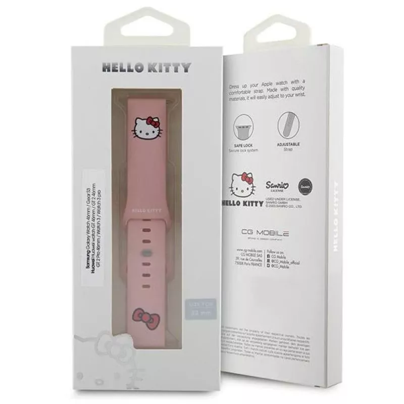 Hello Kitty Bracelete universal em silicone 22 mm rosa com design de cabeça da Kitty