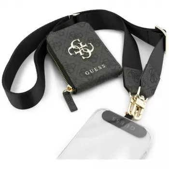 GUESS Correia universal para telemóvel 4G Metal Logo Crossbody com bolsa pequena preta