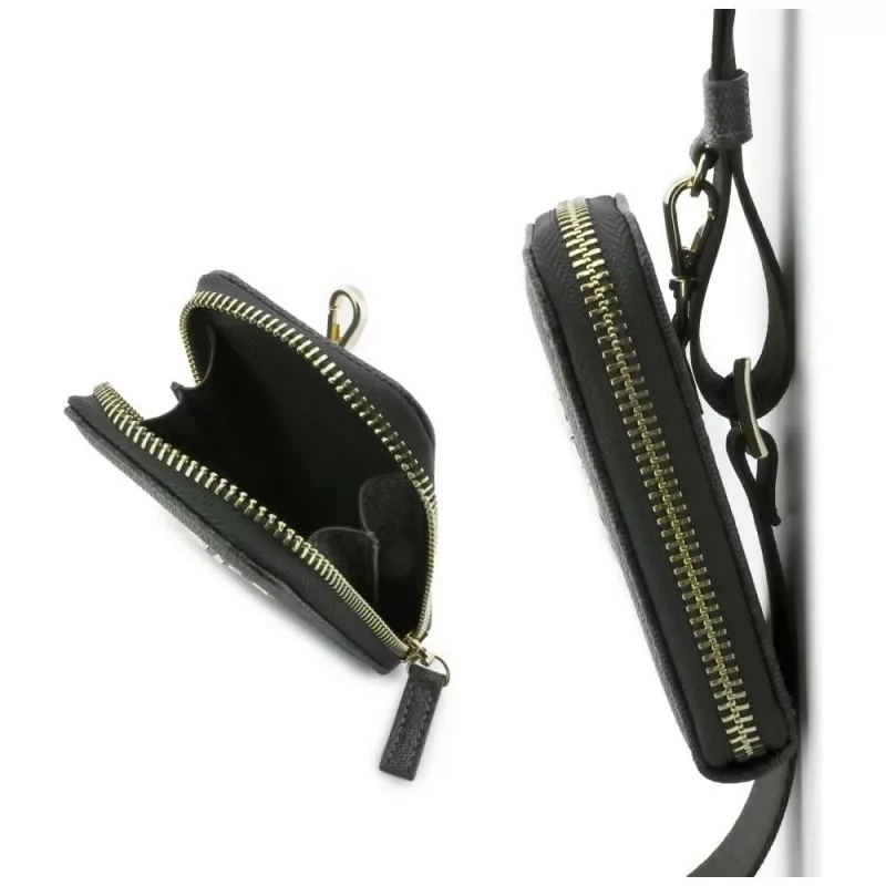 GUESS Correia universal para telemóvel 4G Metal Logo Crossbody com bolsa pequena preta