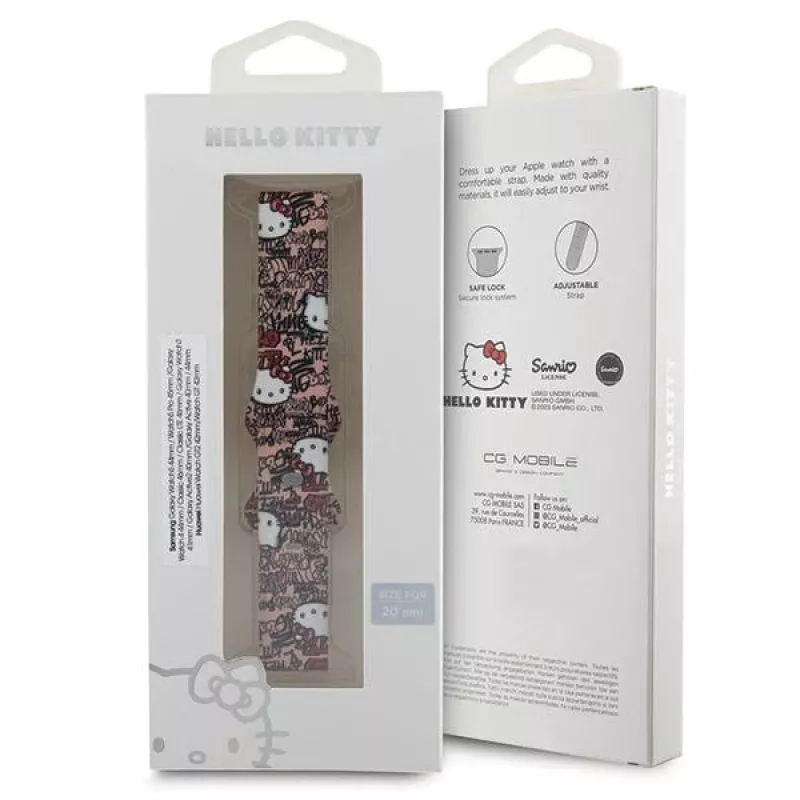 Hello Kitty Bracelete universal em silicone com padrão Graffiti Tags, rosa, 20 mm