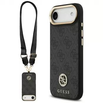 GUESS Capa MagSafe 4G Strass Logo para iPhone Air com botões metálicos e alça de pulso - Preta