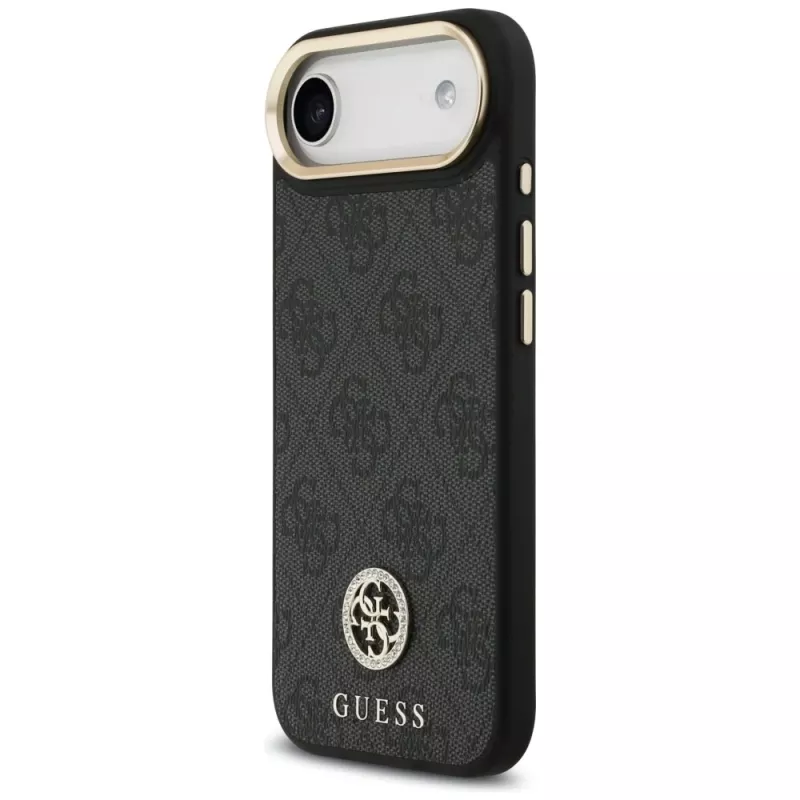 GUESS Capa MagSafe 4G Strass Logo para iPhone Air com botões metálicos e alça de pulso - Preta