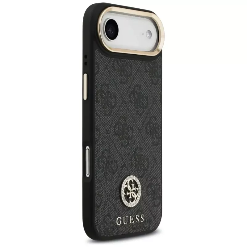 GUESS Capa MagSafe 4G Strass Logo para iPhone Air com botões metálicos e alça de pulso - Preta
