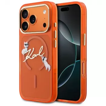 Karl Lagerfeld Capa MagSafe IML Choupettes Karl Script Logo para iPhone 17 Pro - Laranja