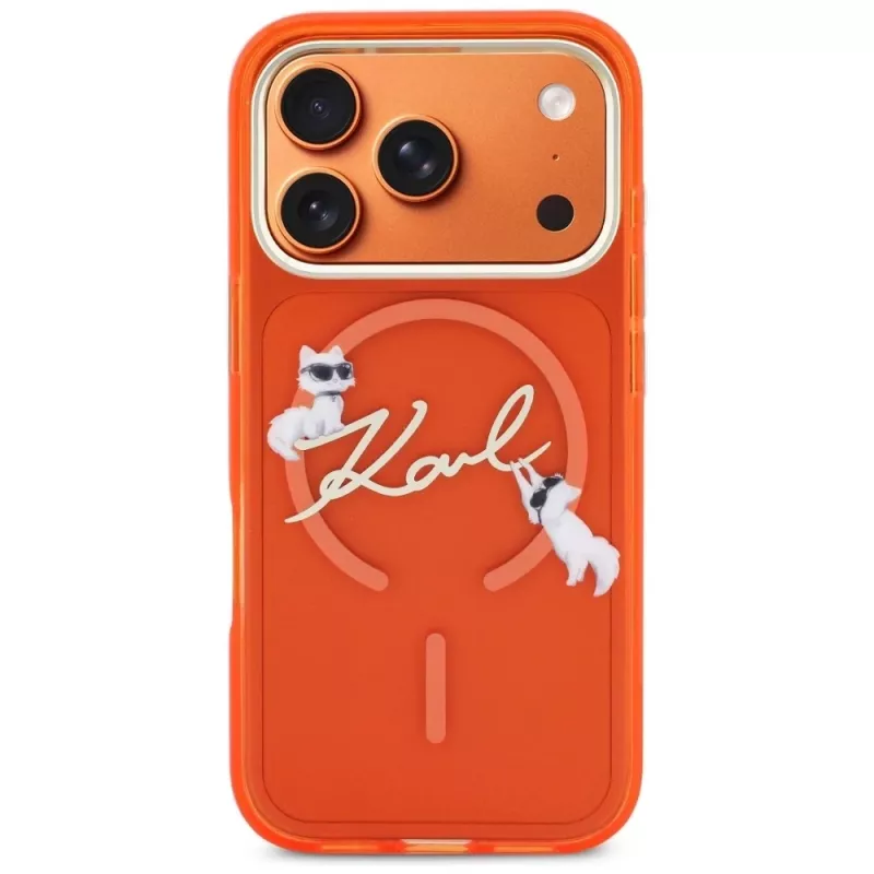 Karl Lagerfeld Capa MagSafe IML Choupettes Karl Script Logo para iPhone 17 Pro - Laranja