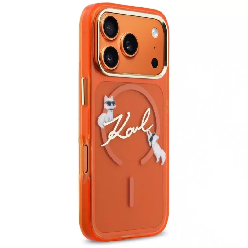 Karl Lagerfeld Capa MagSafe IML Choupettes Karl Script Logo para iPhone 17 Pro - Laranja
