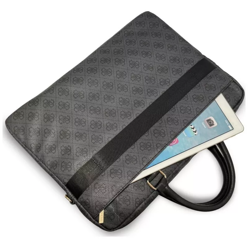GUESS Mala para portátil 4G Round & Classic Logos Stripe 16 polegadas preta