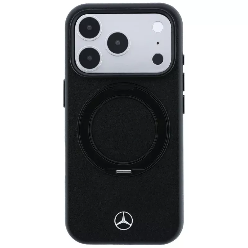 Mercedes Capa de pele com suporte de anel MagSafe para iPhone 18 Pro / 17 Pro, Preto