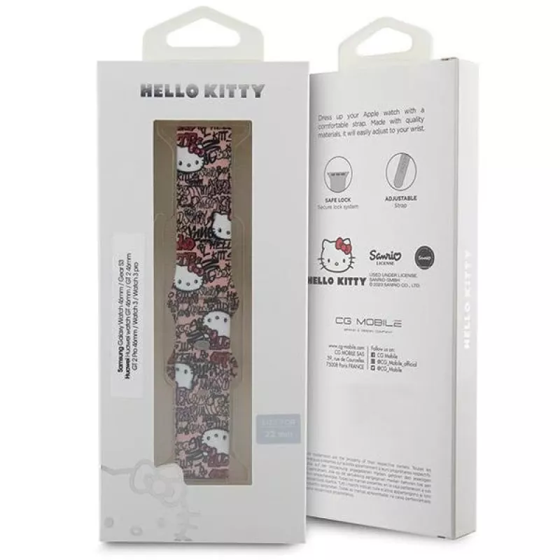 Hello Kitty Bracelete universal em silicone Graffiti rosa 22 mm