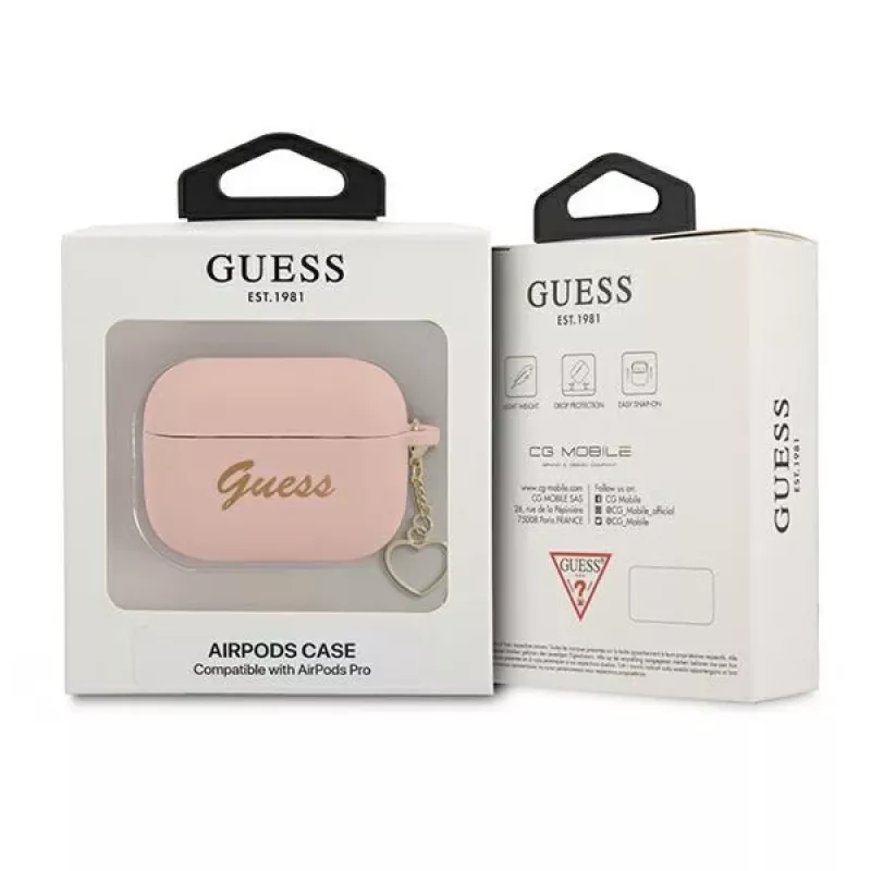 GUESS Capa para AirPods Pro rosa em silicone Charm Heart Collection