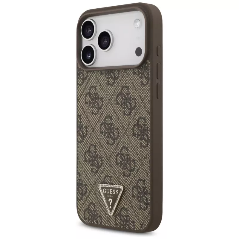 Capa MagSafe GUESS em pele 4G Triangle Strass para iPhone 18 Pro Max / 17 Pro Max - castanha