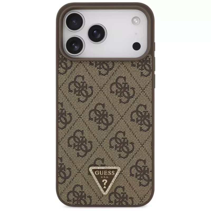 Capa MagSafe GUESS em pele 4G Triangle Strass para iPhone 18 Pro Max / 17 Pro Max - castanha