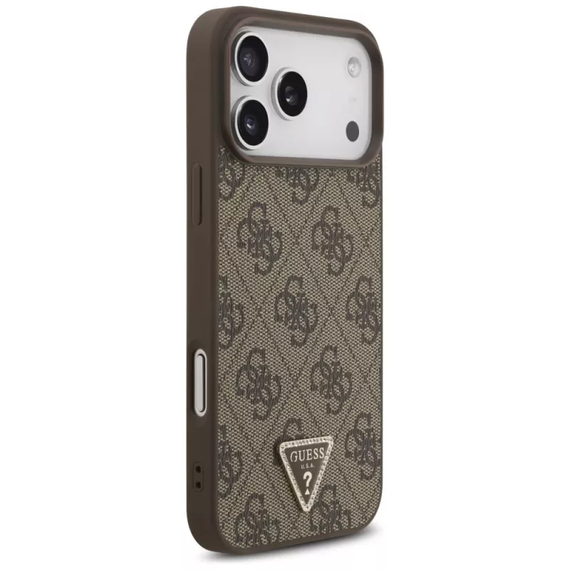 Capa MagSafe GUESS em pele 4G Triangle Strass para iPhone 18 Pro Max / 17 Pro Max - castanha