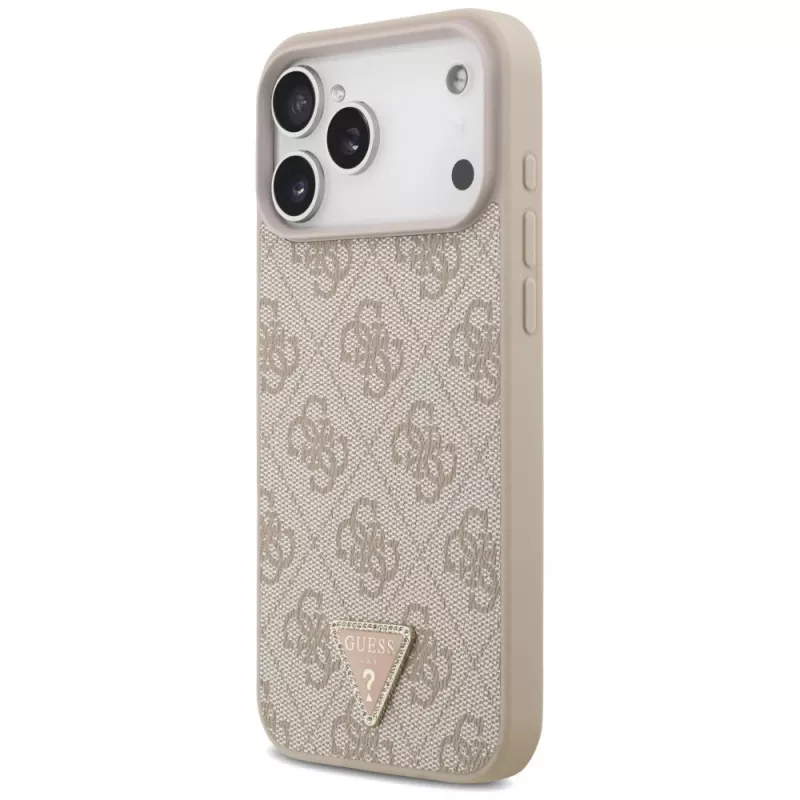 Capa MagSafe GUESS em pele 4G Triangle Strass para iPhone 18 Pro Max / 17 Pro Max - rosa