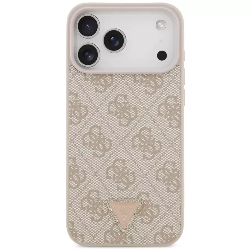 Capa MagSafe GUESS em pele 4G Triangle Strass para iPhone 18 Pro Max / 17 Pro Max - rosa