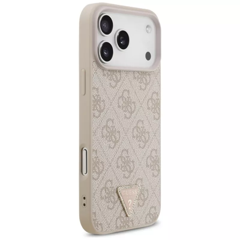 Capa MagSafe GUESS em pele 4G Triangle Strass para iPhone 18 Pro Max / 17 Pro Max - rosa