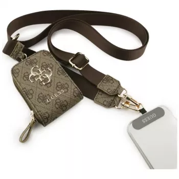 Bolsa pequena Guess 4G Metal Logo Universal Crossbody com alça para telemóvel - castanha