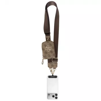 Bolsa pequena Guess 4G Metal Logo Universal Crossbody com alça para telemóvel - castanha