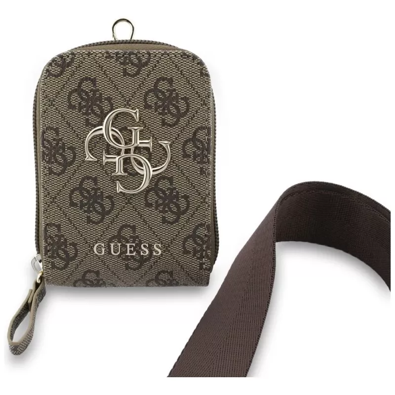 Bolsa pequena Guess 4G Metal Logo Universal Crossbody com alça para telemóvel - castanha