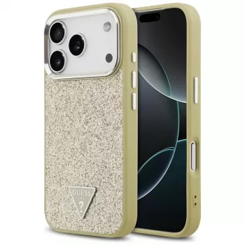 Capa MagSafe GUESS Glitter Triangle Logo para iPhone 17 Pro - dourada