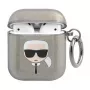Capa Karl Lagerfeld KLA2UKHGK para AirPods 1/2 preta com glitter da cabeça do Karl