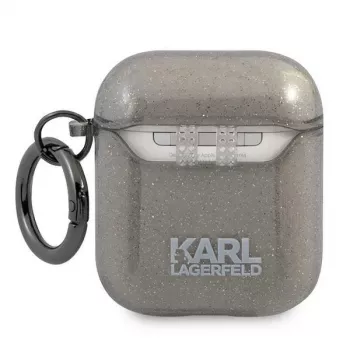Capa Karl Lagerfeld KLA2UKHGK para AirPods 1/2 preta com glitter da cabeça do Karl