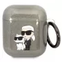 Capa Karl Lagerfeld KLA2HNKCTGK para AirPods 1/2 preta com glitter Karl & Choupette