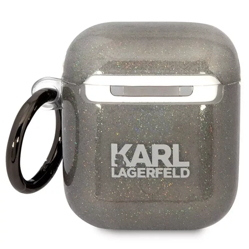 Capa Karl Lagerfeld KLA2HNKCTGK para AirPods 1/2 preta com glitter Karl & Choupette