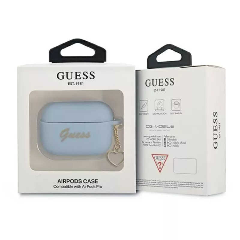 Capa Guess GUAPLSCHSB para AirPods Pro azul em silicone com charm Heart Collection