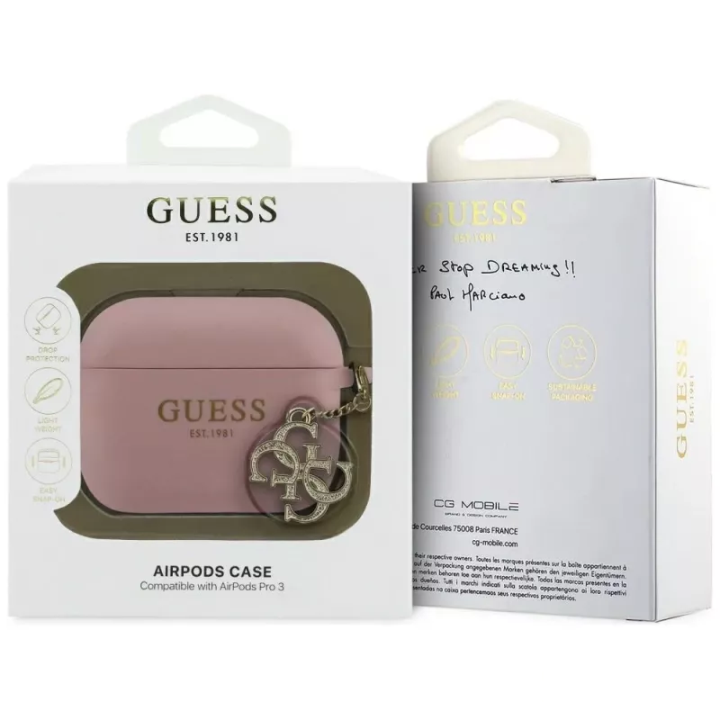 GUESS Capa de silicone 4G Charm para AirPods Pro 3, Rosa