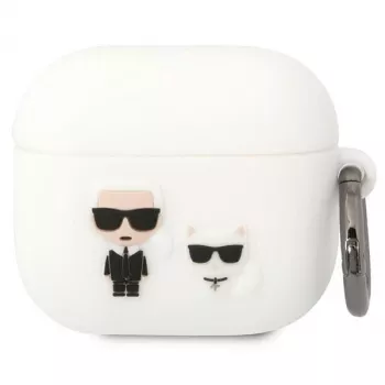 Capa Karl Lagerfeld KLACA3SILKCW para AirPods 3, branca, silicone Karl & Choupette