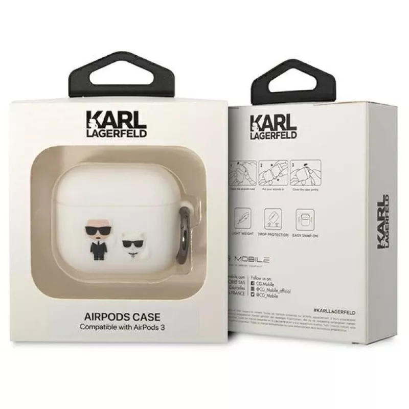 Capa Karl Lagerfeld KLACA3SILKCW para AirPods 3, branca, silicone Karl & Choupette