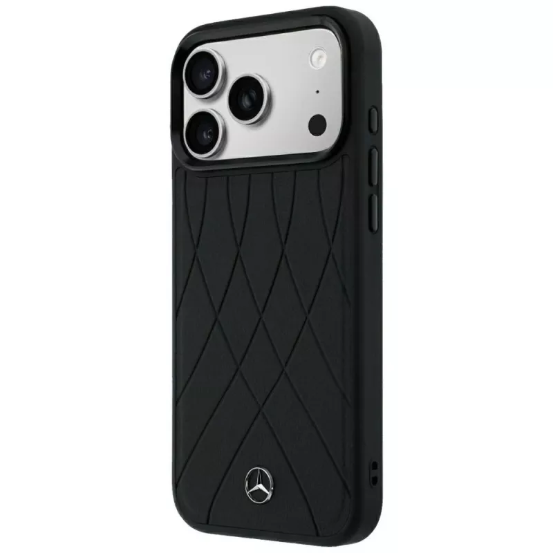 Capa MagSafe Mercedes em pele Crossed Lines para iPhone 18 Pro Max / 17 Pro Max - preto