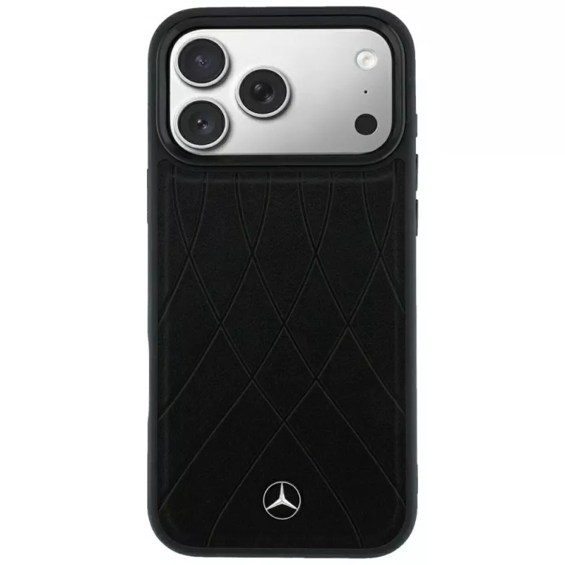 Capa MagSafe Mercedes em pele Crossed Lines para iPhone 18 Pro Max / 17 Pro Max - preto