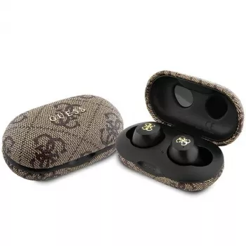 Auscultadores True Wireless Guess GUTWSP4EGW com estojo de carregamento, Bluetooth 5.3, ENC, castanho 4G Metal