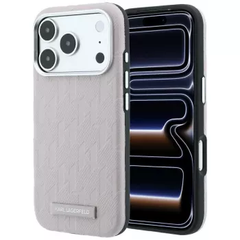 Capa MagSafe Karl Lagerfeld Grained Mono Resin Logo para iPhone 18 Pro Max / 17 Pro Max - rosa