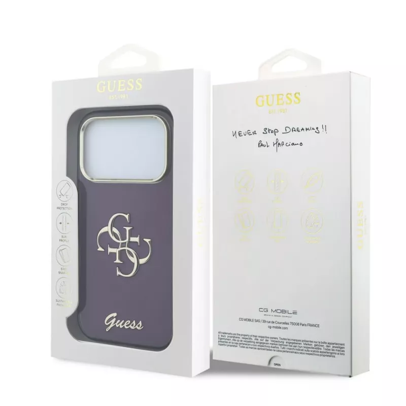 Capa de proteção traseira GUESS 4G Script Metal para Apple iPhone 18 Pro / 17 Pro - borgonha