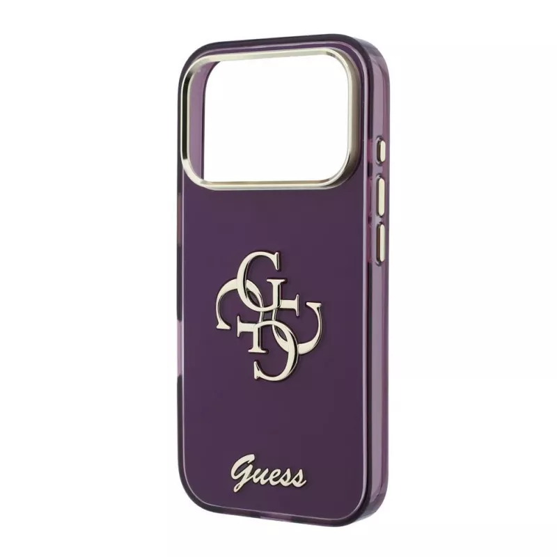 Capa de proteção traseira GUESS 4G Script Metal para Apple iPhone 18 Pro / 17 Pro - borgonha