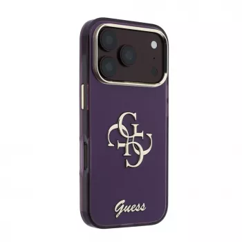 Capa de proteção traseira GUESS 4G Script Metal para Apple iPhone 18 Pro / 17 Pro - borgonha