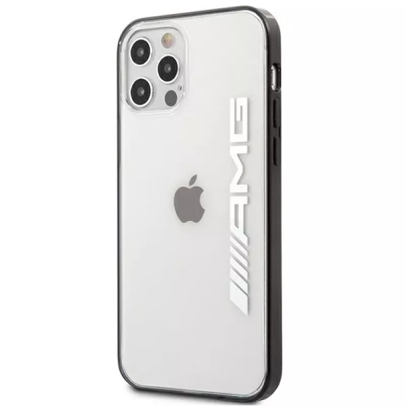 Capa rígida transparente AMG AMHCP12LAESLBK para iPhone 12 Pro Max com moldura preta com acabamento metálico