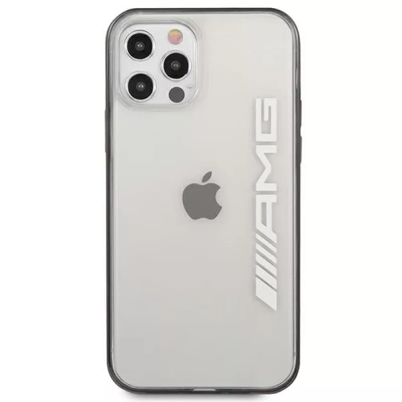 Capa rígida transparente AMG AMHCP12LAESLBK para iPhone 12 Pro Max com moldura preta com acabamento metálico