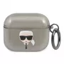 Capa Karl Lagerfeld KLA3UKHGK para AirPods 3 preta com brilho e cabeça do Karl