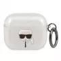 Capa Karl Lagerfeld KLA3UKHGS para AirPods 3 prateada com brilho e cabeça do Karl