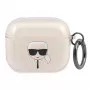 Capa Karl Lagerfeld KLA3UKHGD para AirPods 3 dourada com brilho e cabeça do Karl