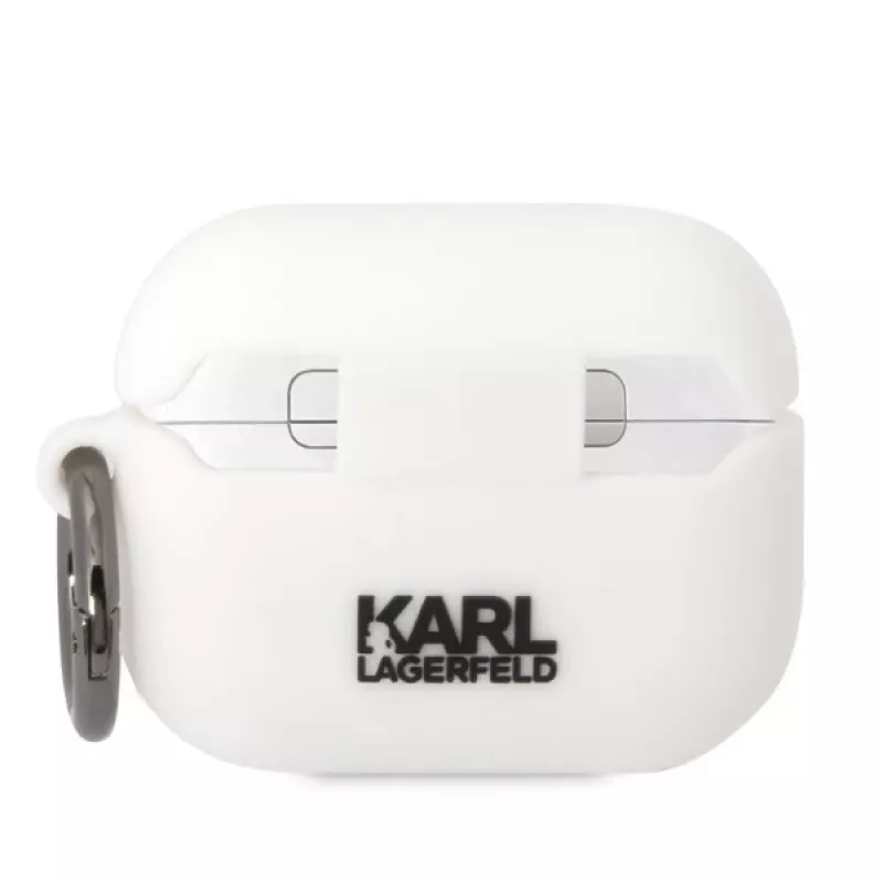 Capa Karl Lagerfeld KLAPRUNIKH para AirPods Pro branca em silicone com cabeça do Karl 3D